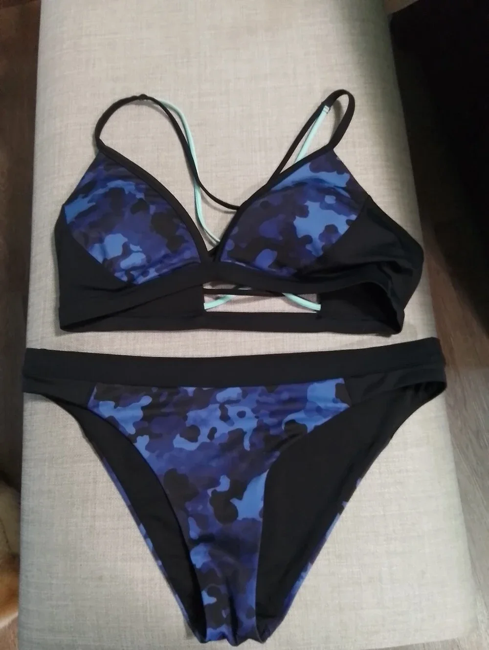 Athleta Freestyle Blue Camo Women’s Bikini Set - Bralette Top & Bikini Bottom